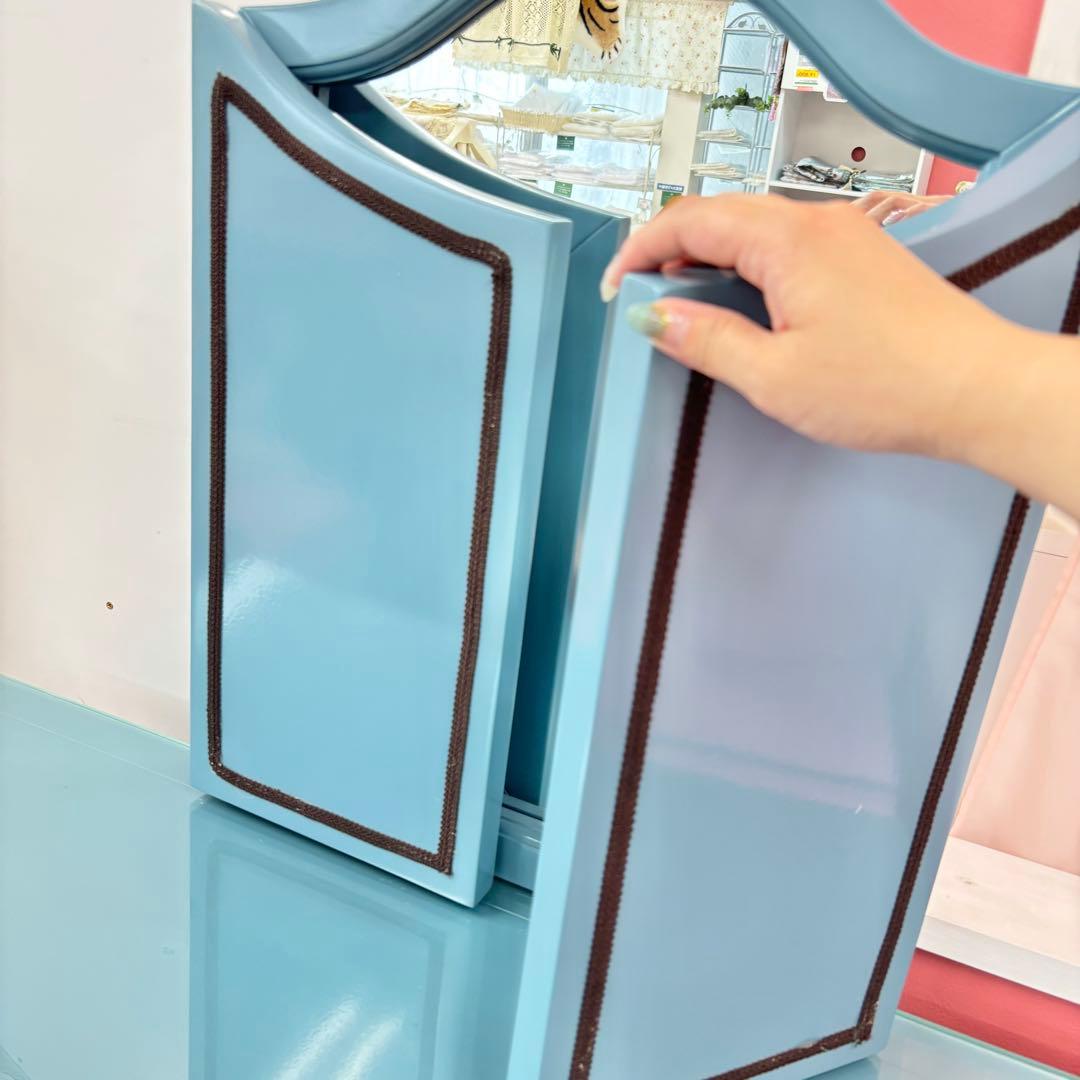 ブルー 3面鏡付 ドレッサー マホガニー材 3面鏡 高級 綺麗 開梱設置サービス