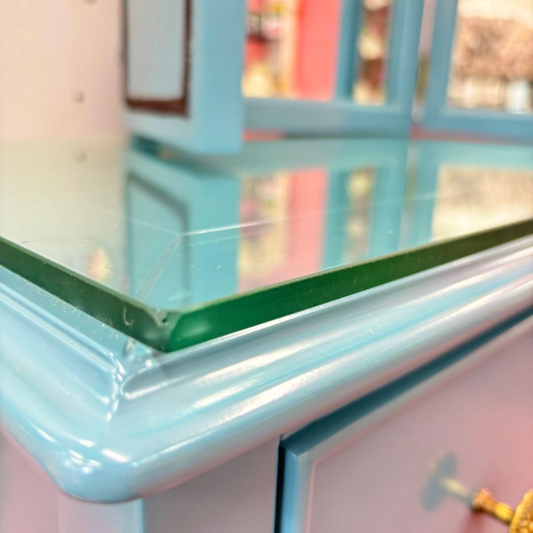 ブルー 3面鏡付 ドレッサー マホガニー材 3面鏡 高級 綺麗 開梱設置サービス