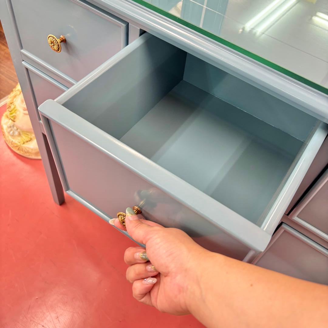 ブルー 3面鏡付 ドレッサー マホガニー材 3面鏡 高級 綺麗 開梱設置サービス