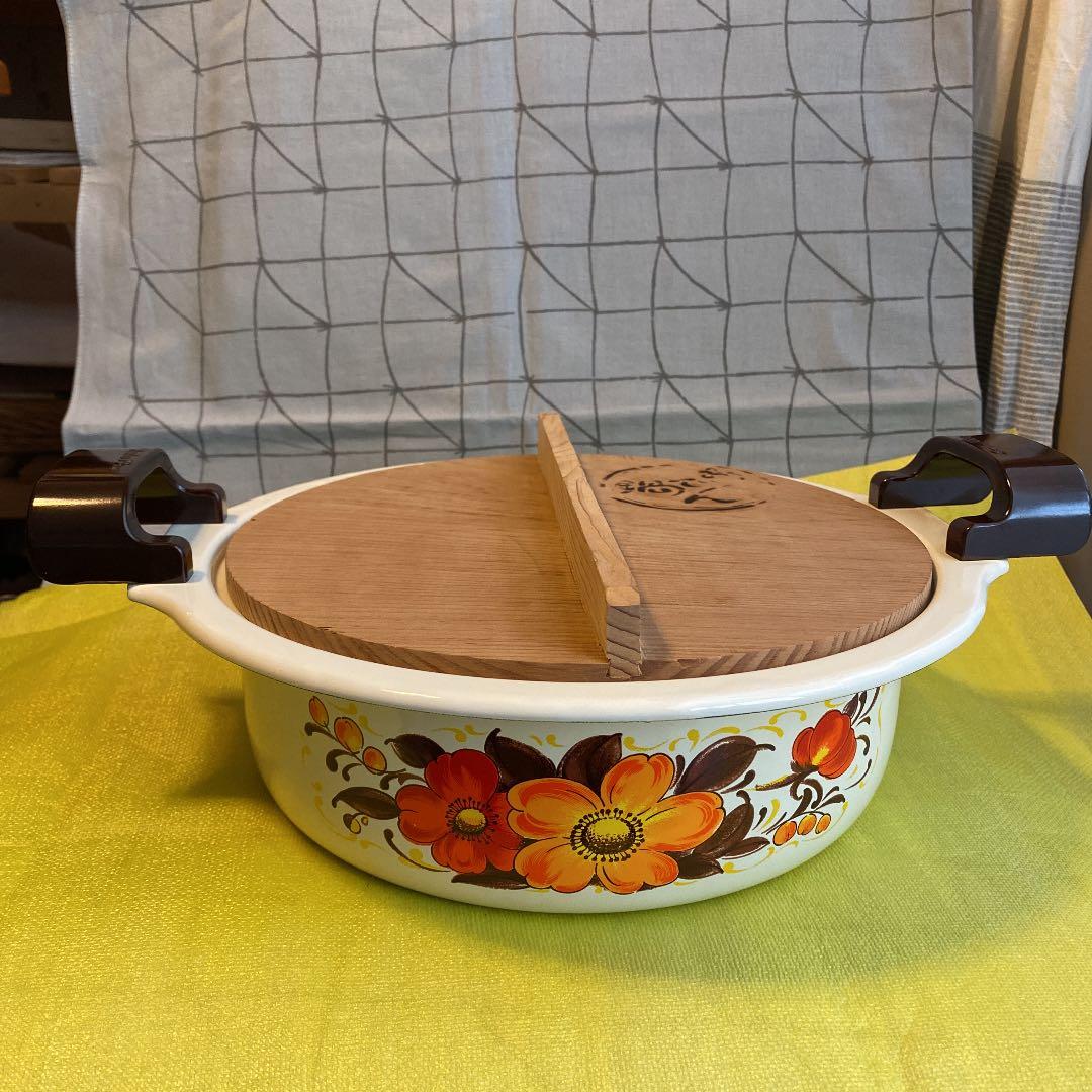 昭和レトロ　ホーロー　花柄おでん鍋