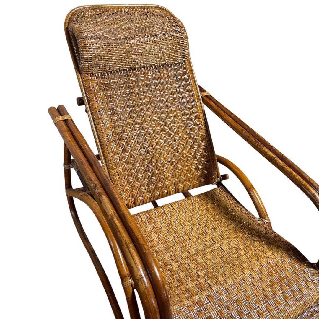 【送料無料】 ラタン 籐　リクライニング　チェア 収納　オットマン　イス