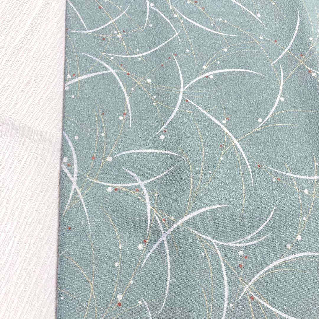 【美品✨】東レシルック　洗える着物　小紋　緑みのグレー　葉と実　袷　F1