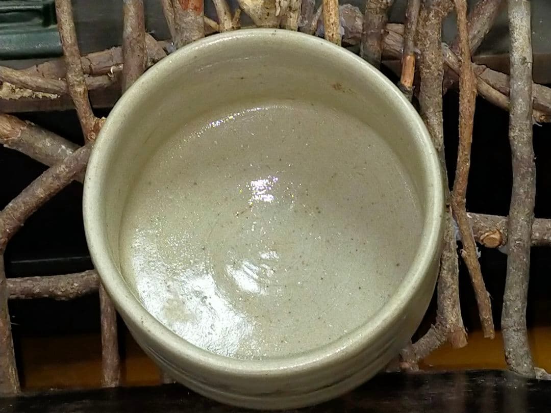 志野　茶碗　在銘　寛　山の絵　骨董　古玩