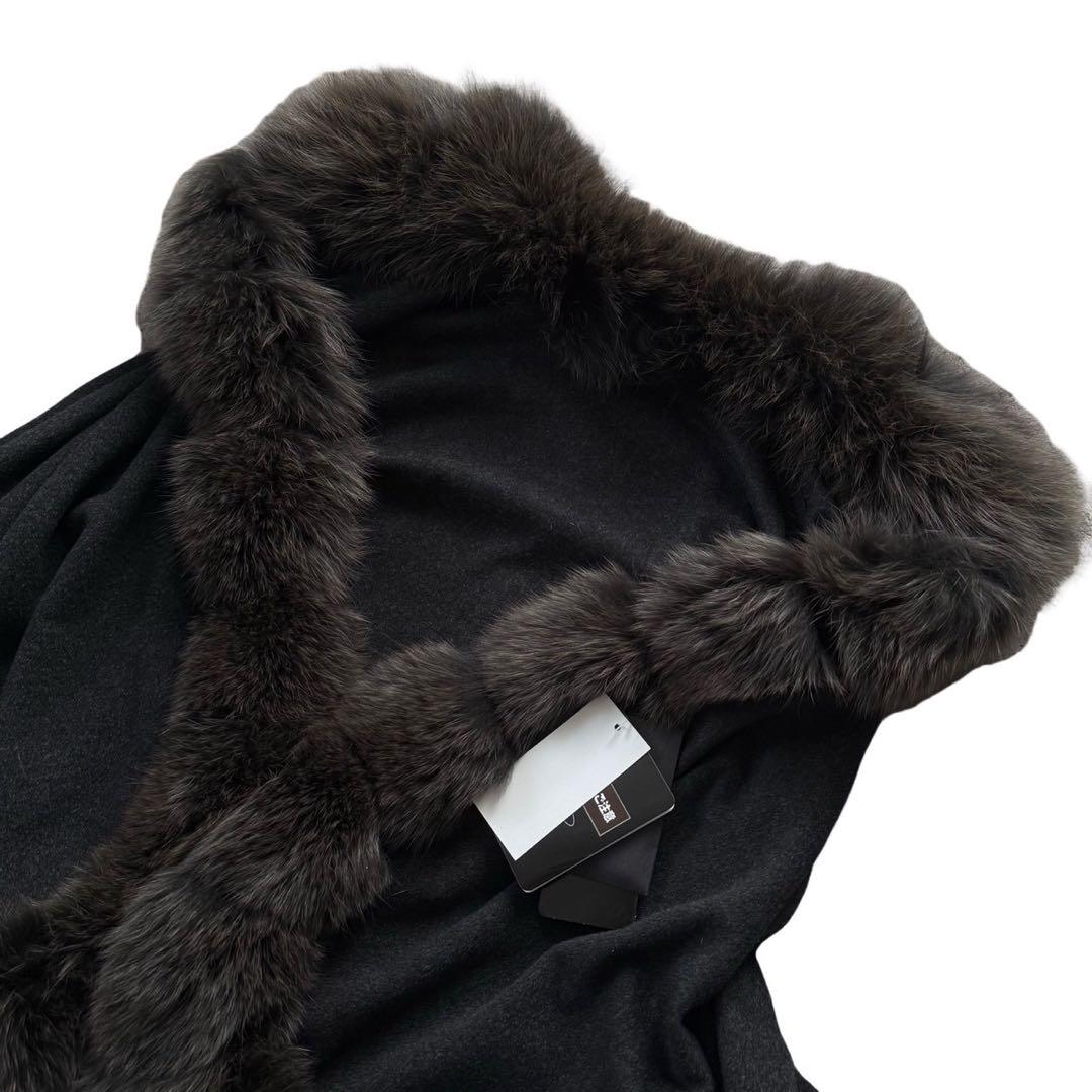 SAGA FURS タグ付き ポンチョ カシミヤ100 ブルーフォック レッキス