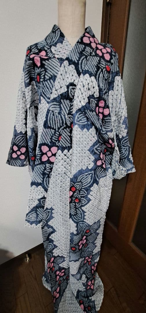 有松絞り 浴衣 シボ良好 手縫い