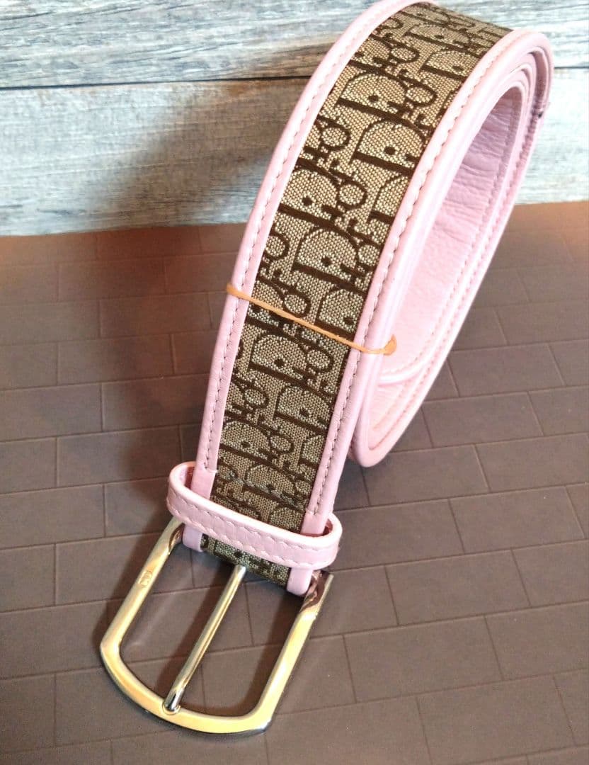 Dior ロゴパターン ベルト ピンク/ブラウン