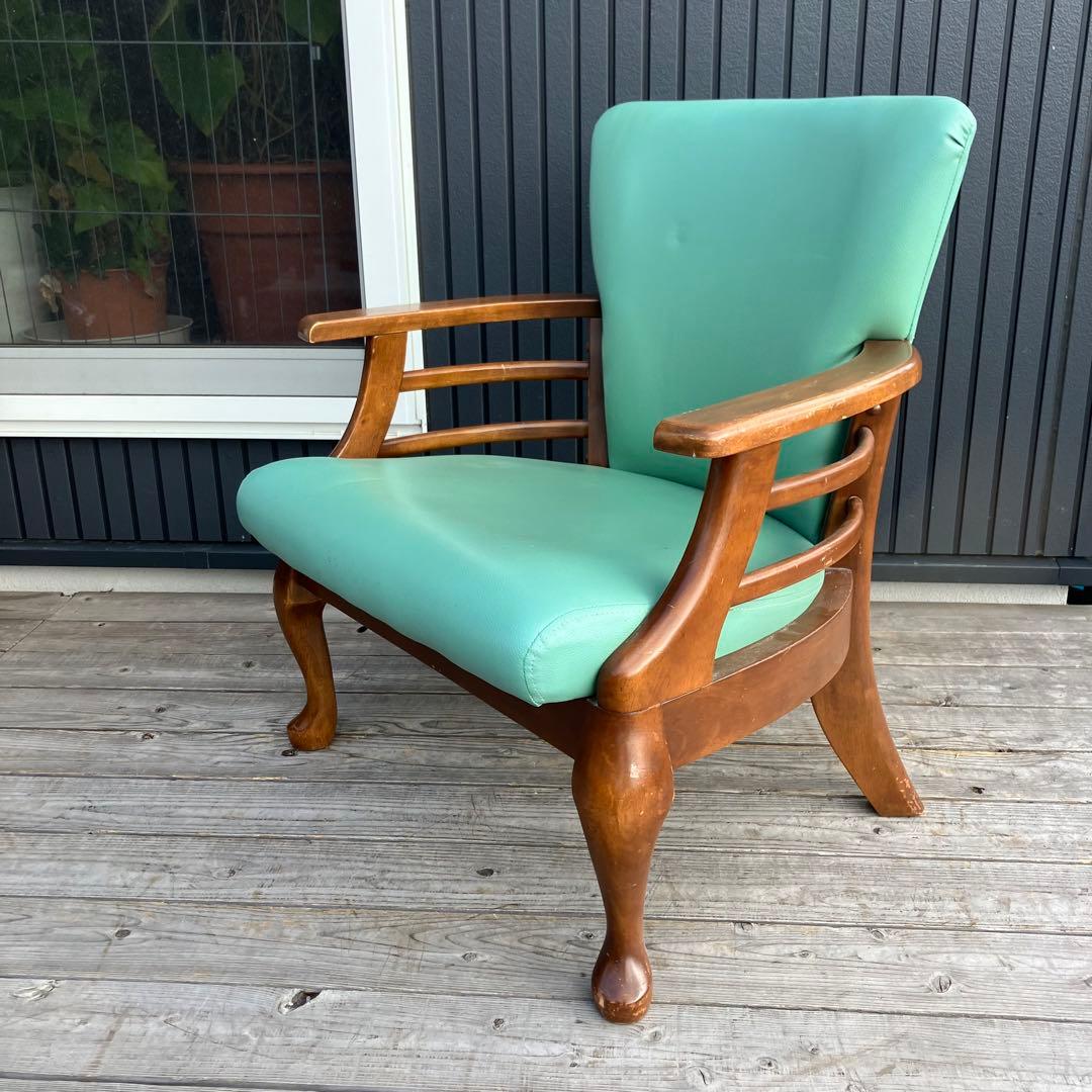 ① アンティーク 猫脚 木製 アームチェア 1人掛けソファ 古家具 ビンテージ