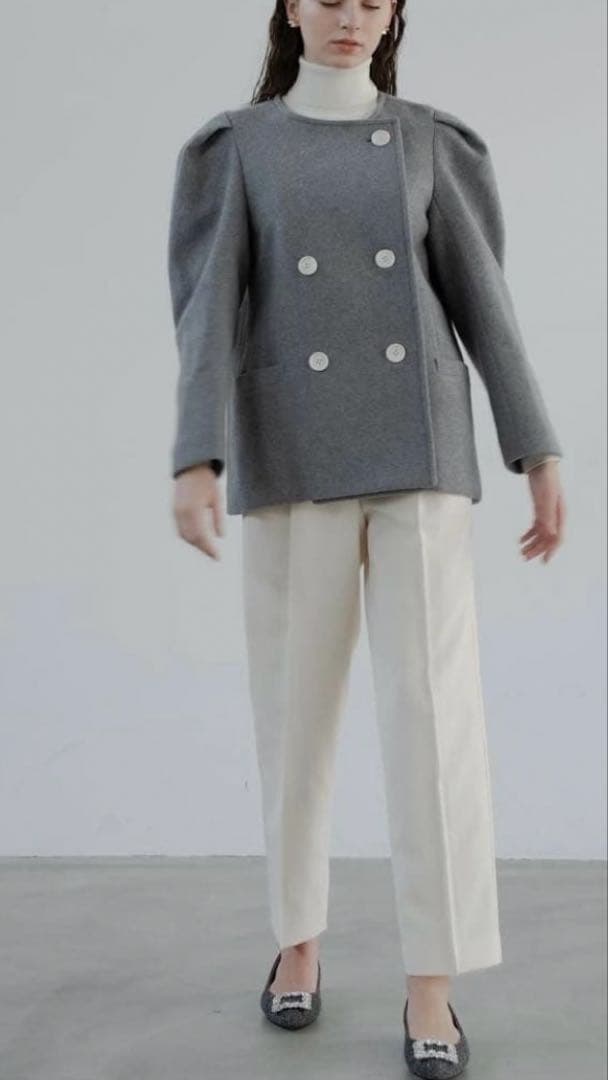 OHGA オーガ ビジュー ツイード パンプス フラット　グレー