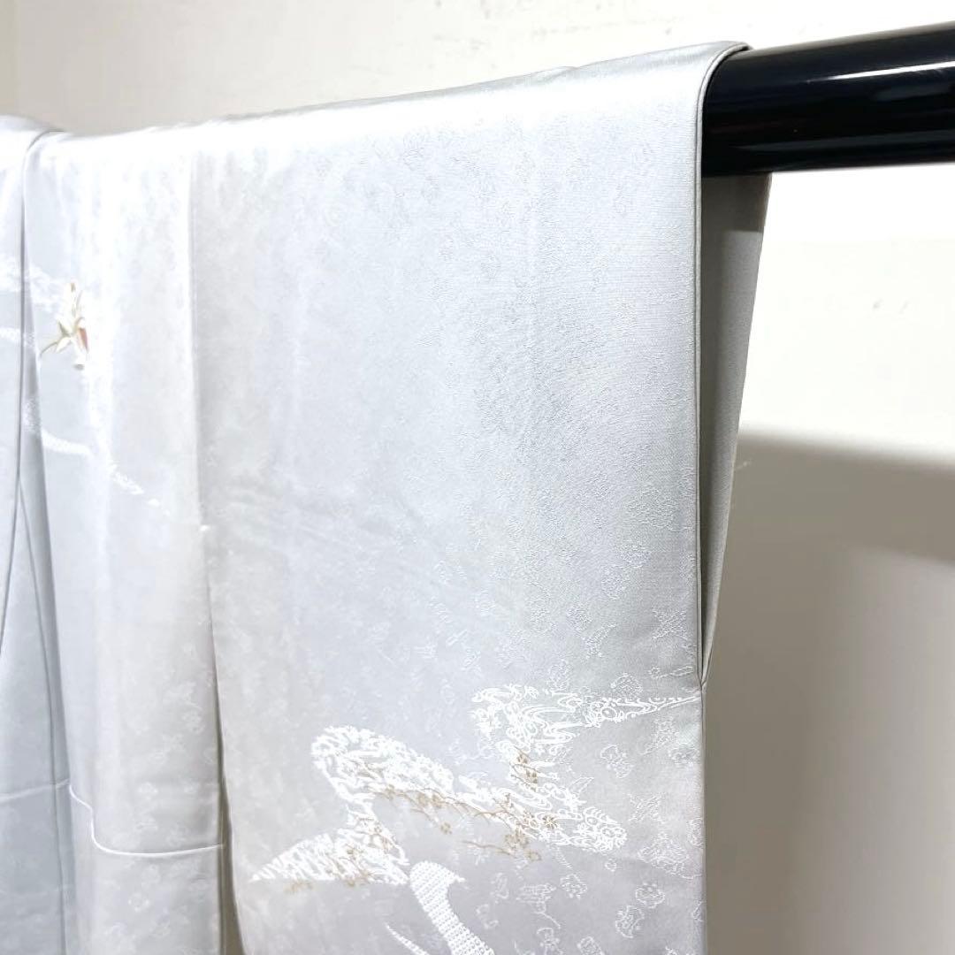 訪問着　刺繍　流水　撫子　芝草　蝶　菊　鱗　鹿の子　紋無し　着物　044k d