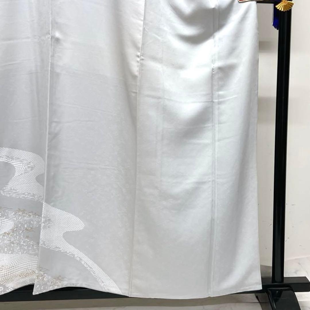 訪問着　刺繍　流水　撫子　芝草　蝶　菊　鱗　鹿の子　紋無し　着物　044k d