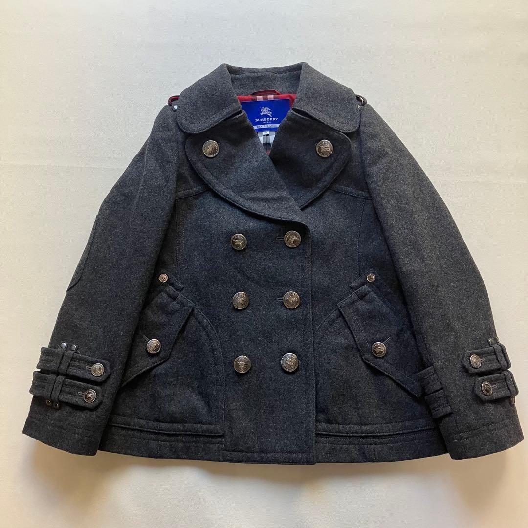 極美品 バーバリーブルーレーベル 銀ボタン Pコート ノバチェック 38