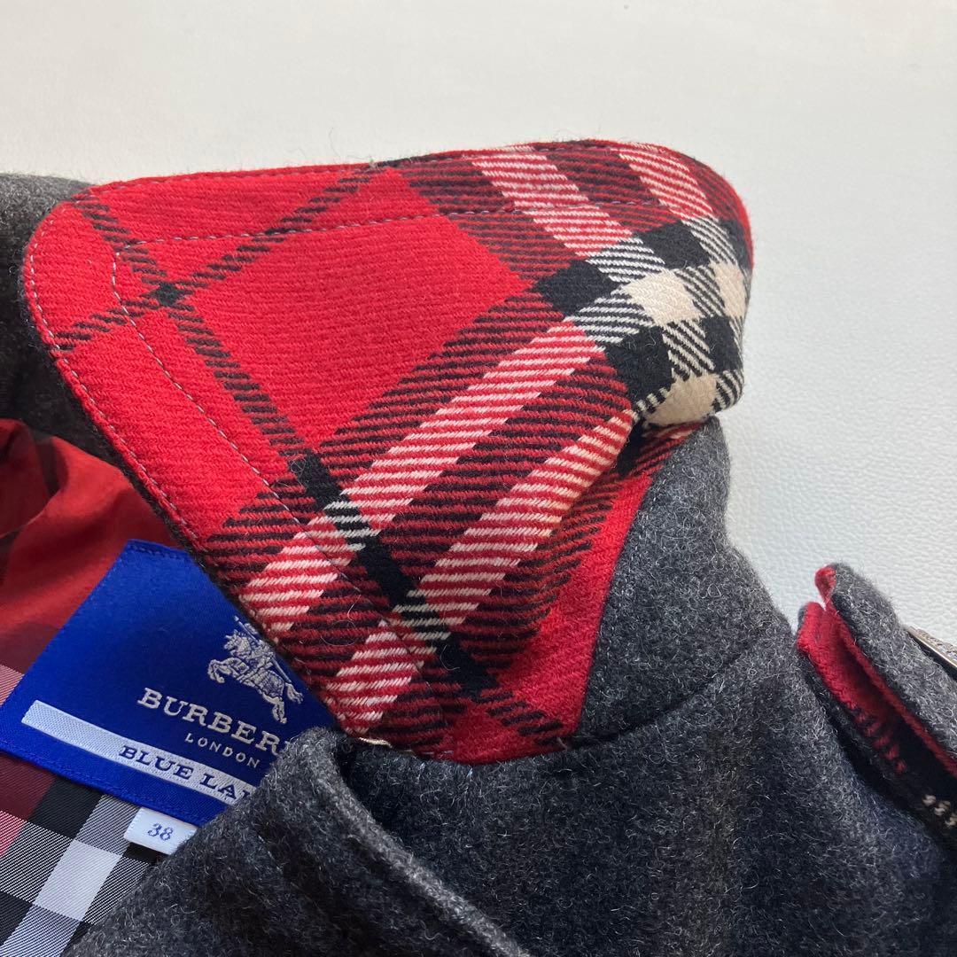 極美品 バーバリーブルーレーベル 銀ボタン Pコート ノバチェック 38