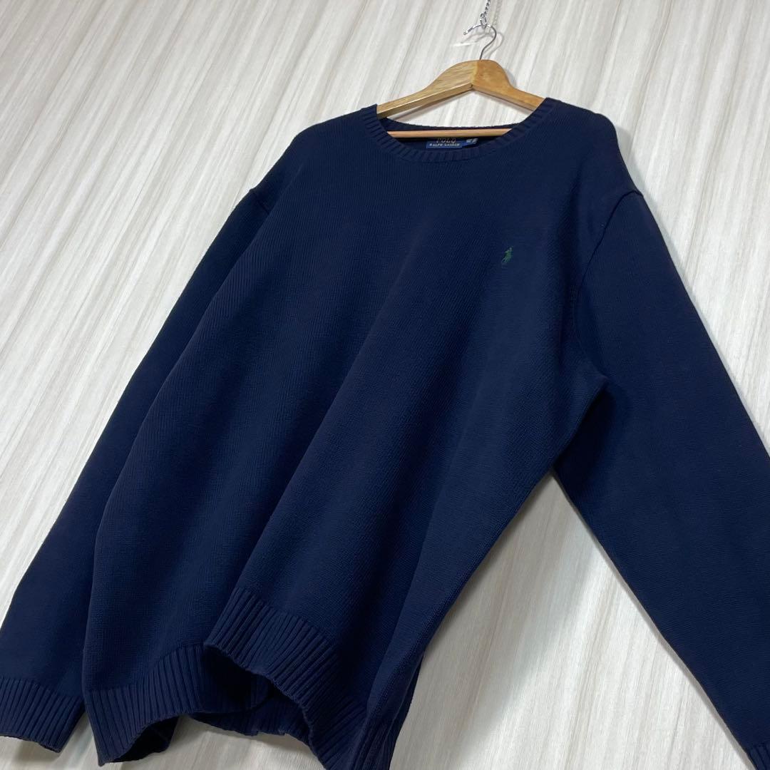 ☆とても大きなサイズ☆ポロラルフ クルーネック コットンニット 4XLT 濃紺