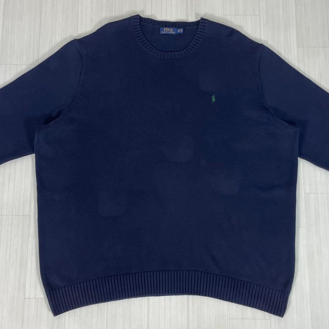 ☆とても大きなサイズ☆ポロラルフ クルーネック コットンニット 4XLT 濃紺