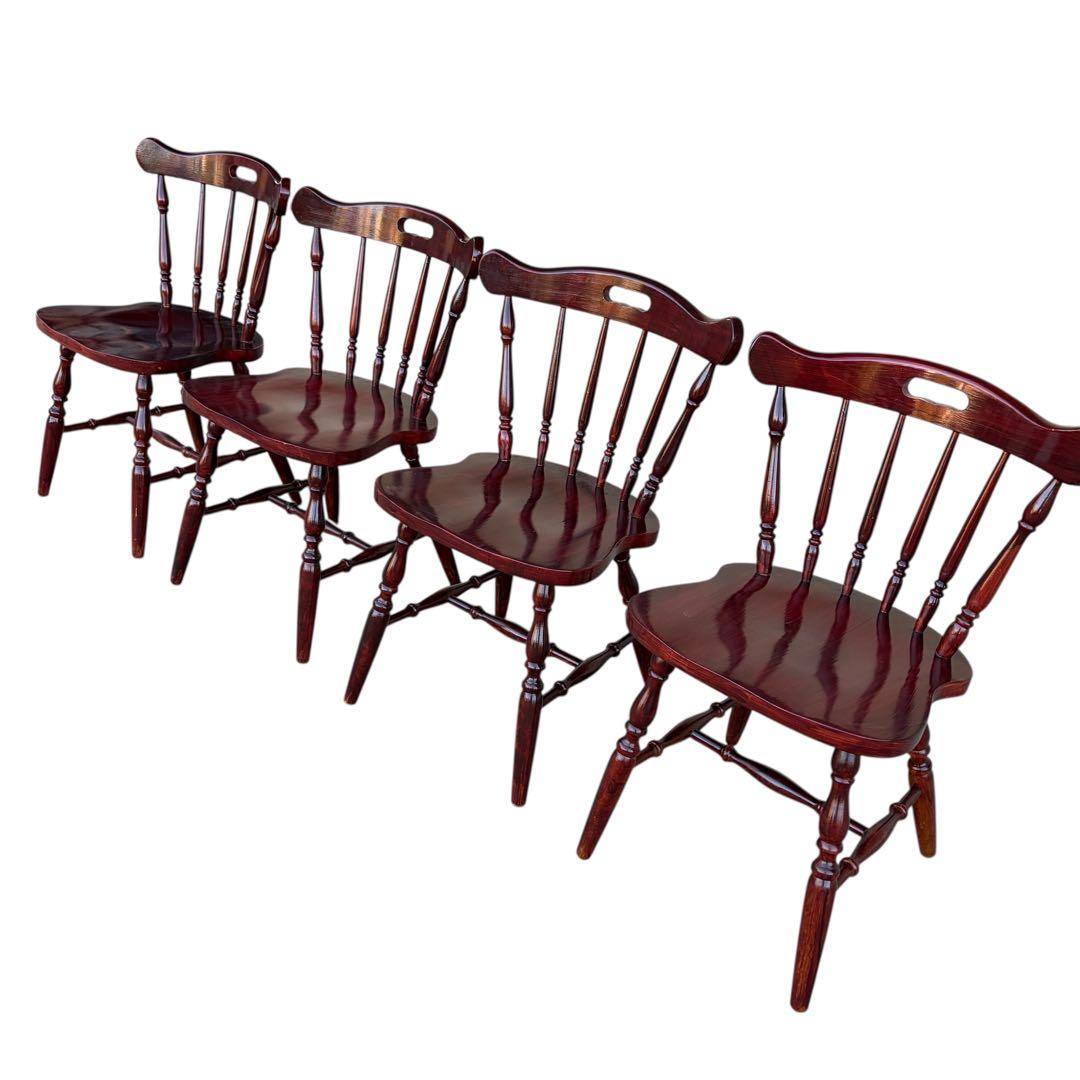 飛騨高山 柏木工 ウィンザーチェア 2脚セット ダイニングチェア ワインレッド②