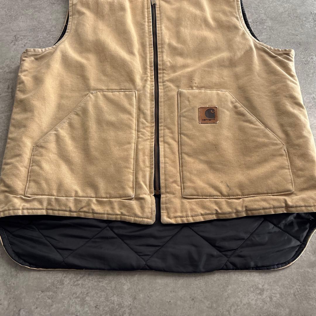 00's■USA製■carhartt【XL】ダックベスト 腰ゴム ベージュ