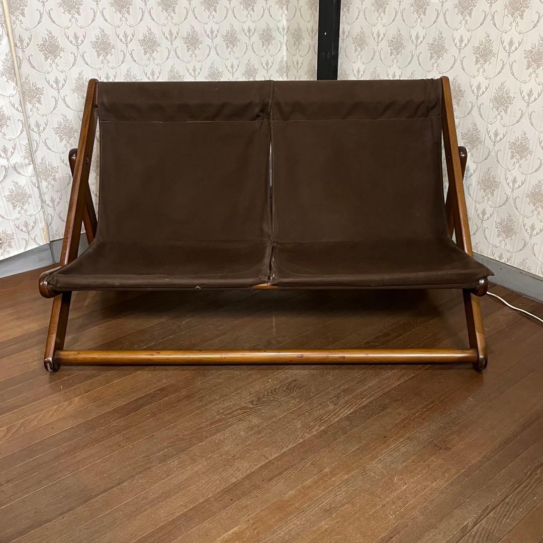 【アンティーク】折り畳み リクライニングチェア デッキチェア 2人掛け椅子