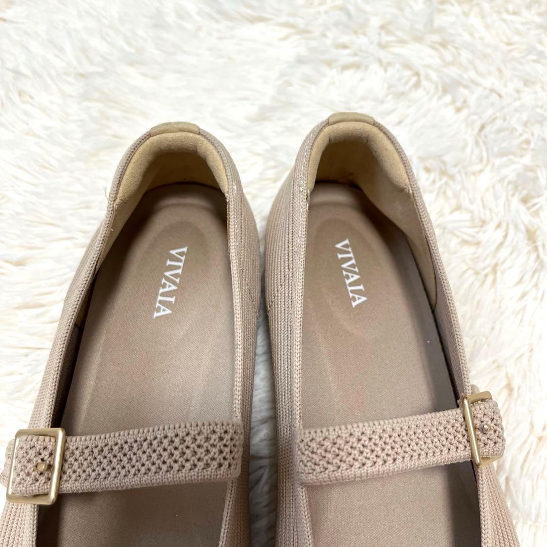 【極美品】VIVAIA パンプス　フラット　ベージュ　ニット　ストラップ　24