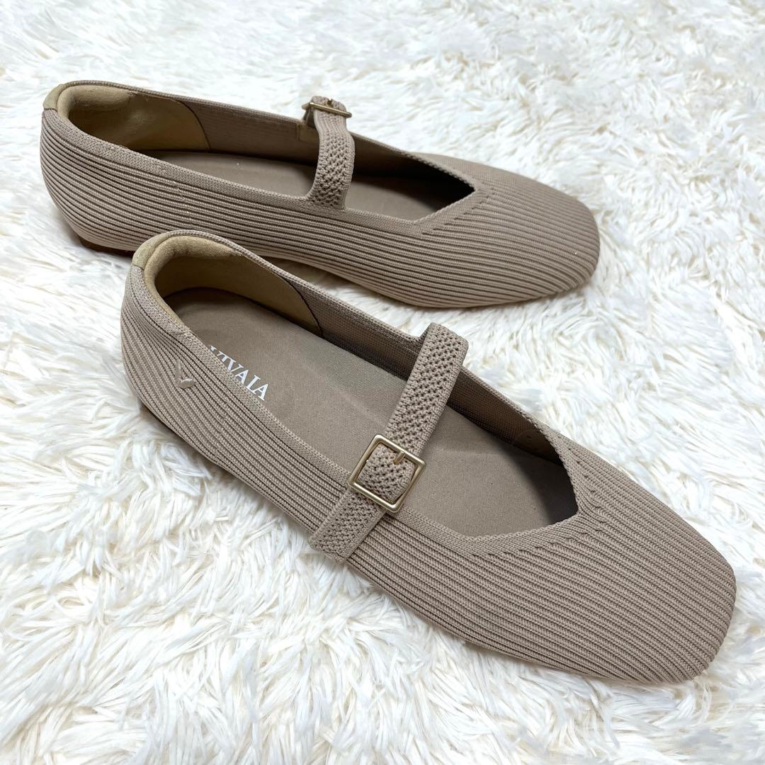 【極美品】VIVAIA パンプス　フラット　ベージュ　ニット　ストラップ　24