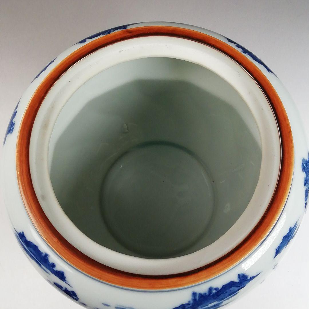 Ｗ２３４　水指　『染付　腰捻　水指』『塗替蓋付』『加藤郷山 造』　共箱　茶道具