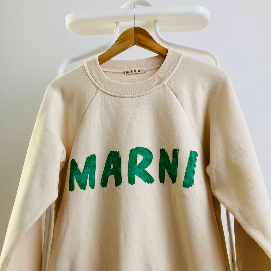 MARNI マルニ　トレーナー　ベージュ　グリーン　ロゴ　長袖　L スウェット