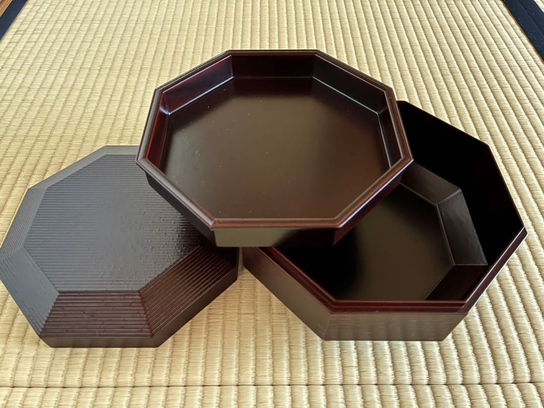 茶道具　表千家流『八角喰籠』一閑溜塗 二重菓子器