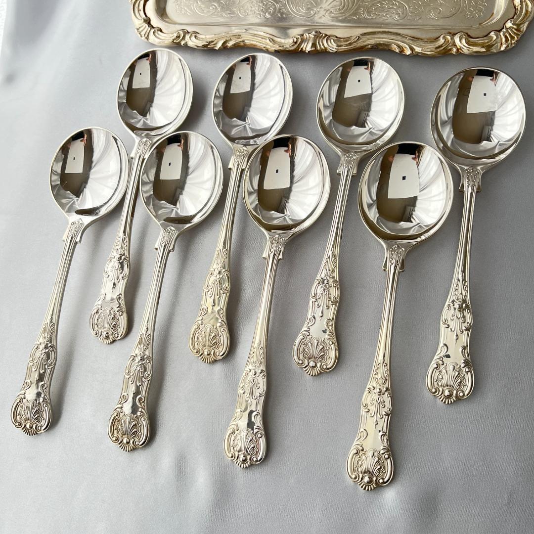 【Roberts & Belk】 クイーンズパターン コンソメスプーン 8本