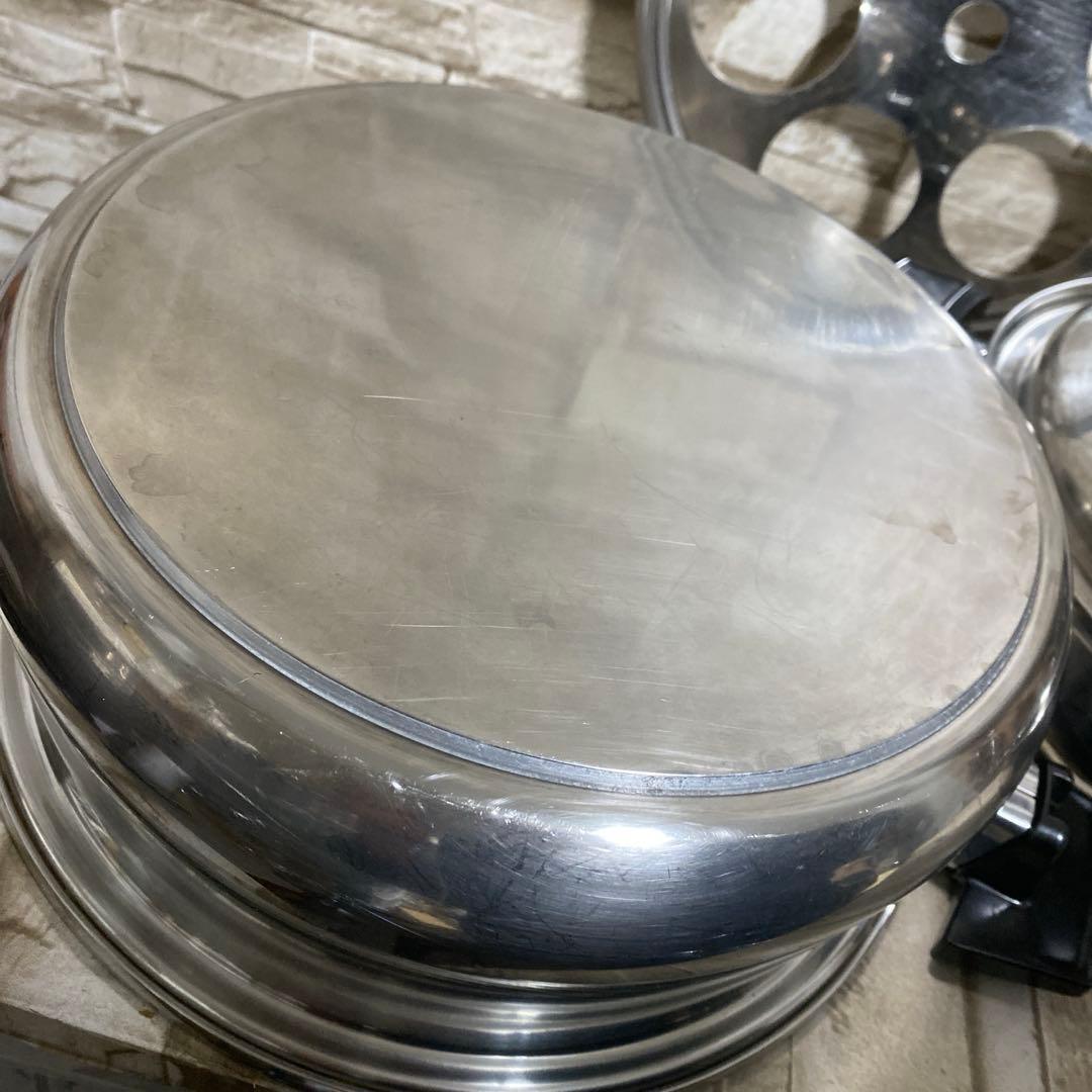 ロイヤルクイーン　ガス仕様　6コート、大フライパン、大蓋一枚、大ラック　　中古品