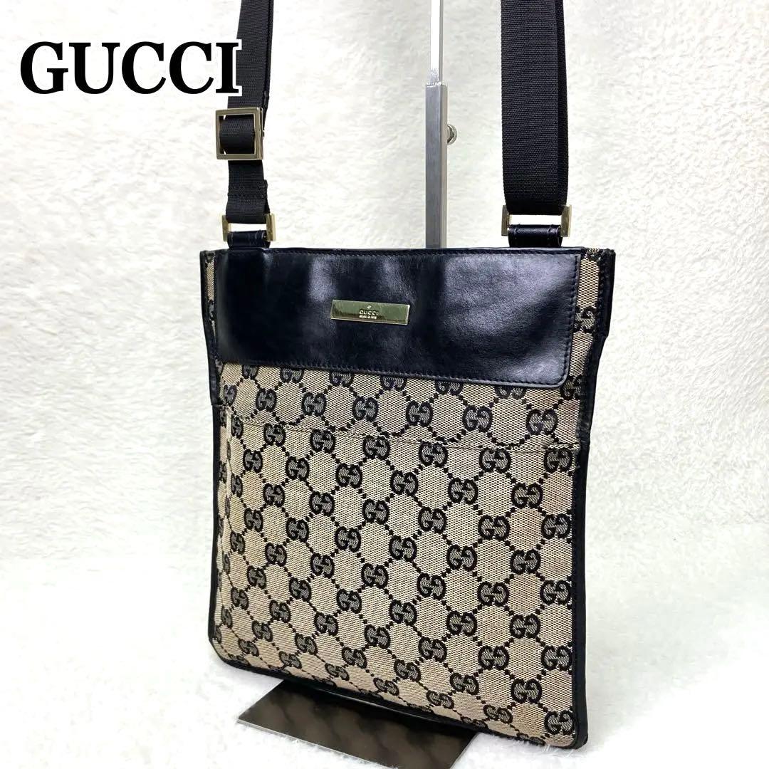 GUCCI グッチ　ショルダーバッグ　メッセンジャー　GG キャンバス　レザー