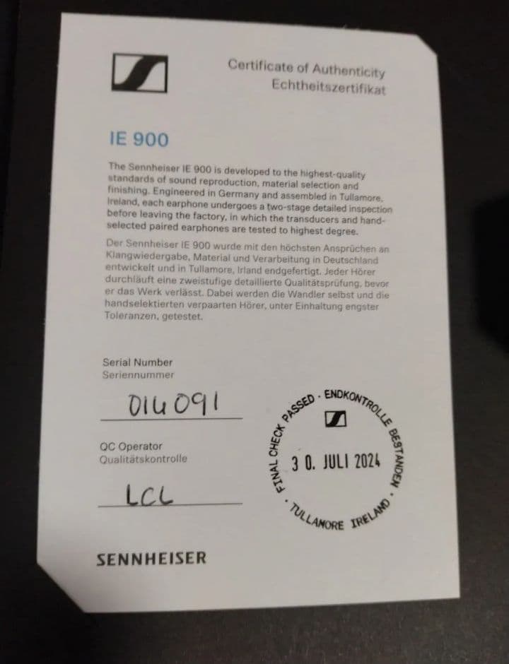 国内正規品 SENNHEISER IE900 ガラスコーティング/ゼンハイザー