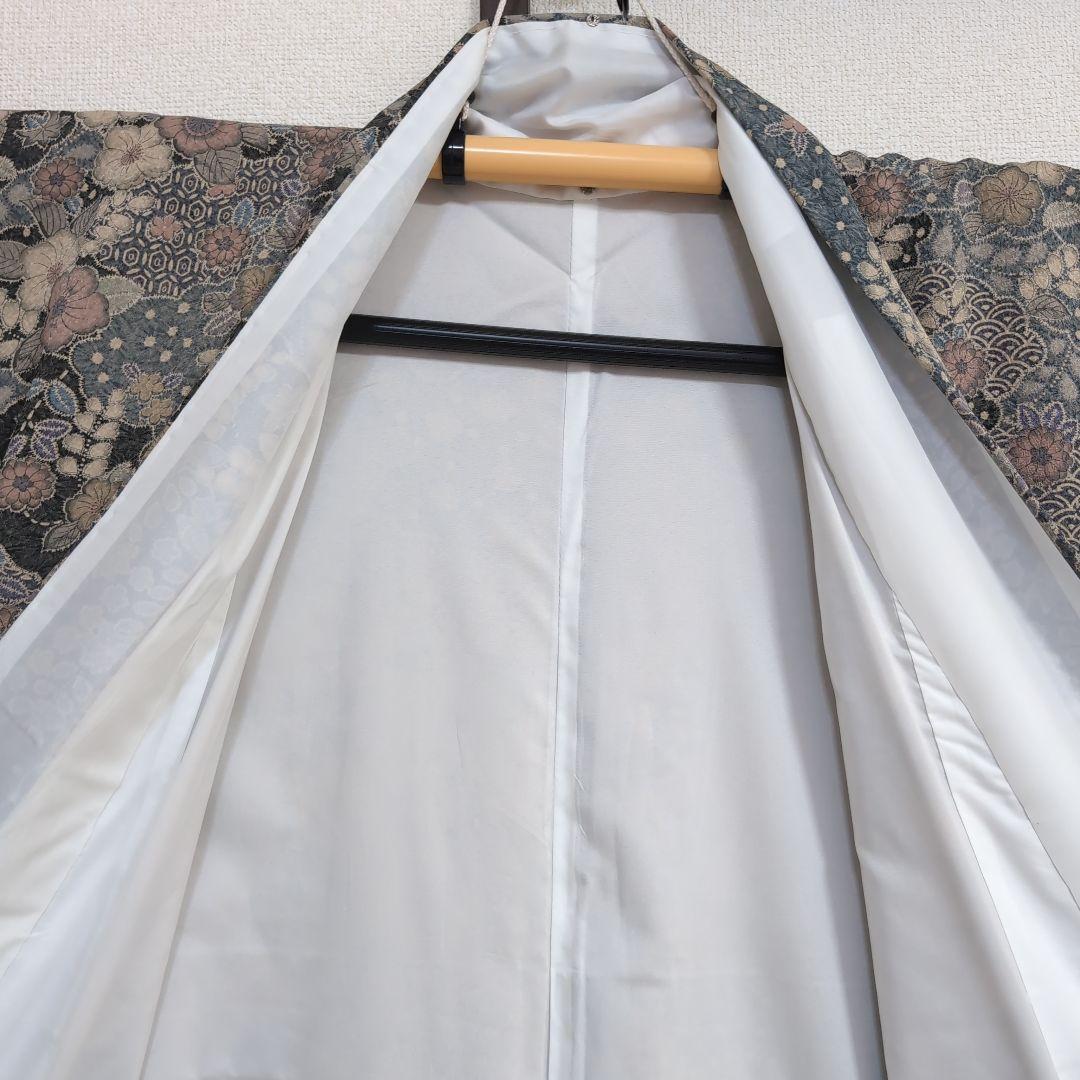 【三花】美品　洗える着物　辻ヶ花　グレー　鼠　袷　リサイクル　リユース