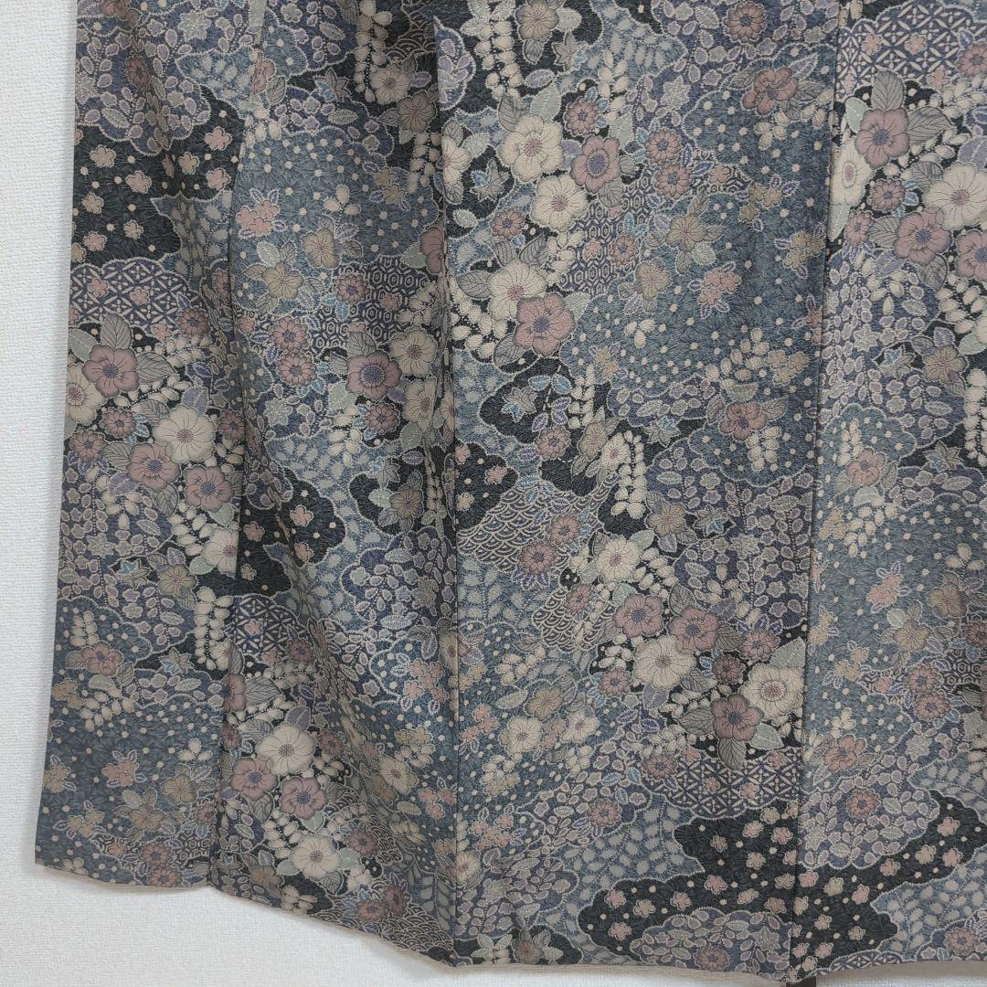 【三花】美品　洗える着物　辻ヶ花　グレー　鼠　袷　リサイクル　リユース