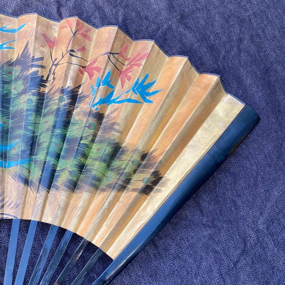 特大 ジャンボ 扇 孔雀絵 扇子 飾り物 レトロ 骨董