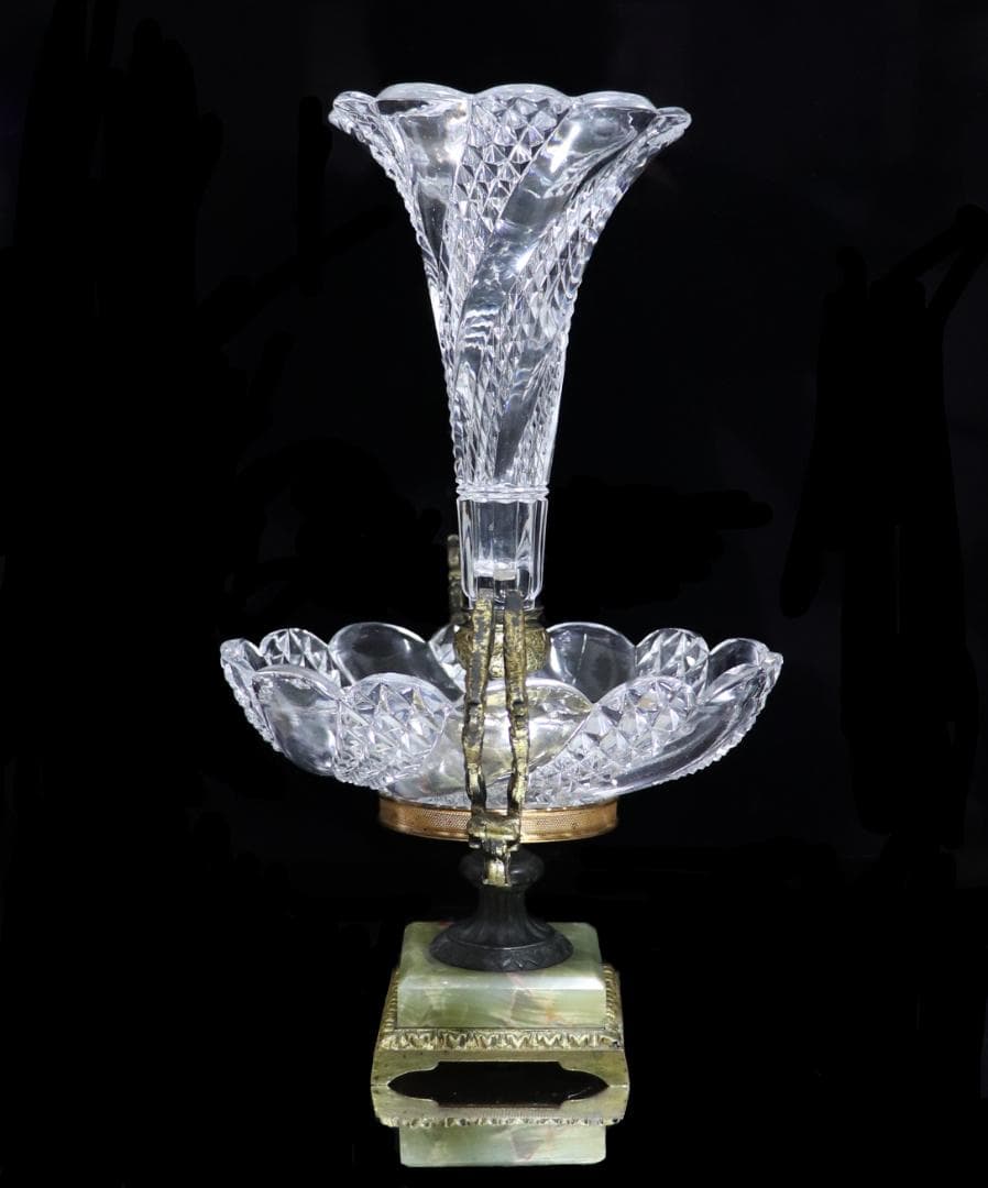 オールド・バカラ 博物館級 大型30cm センターピース 花瓶&コンポート大理石