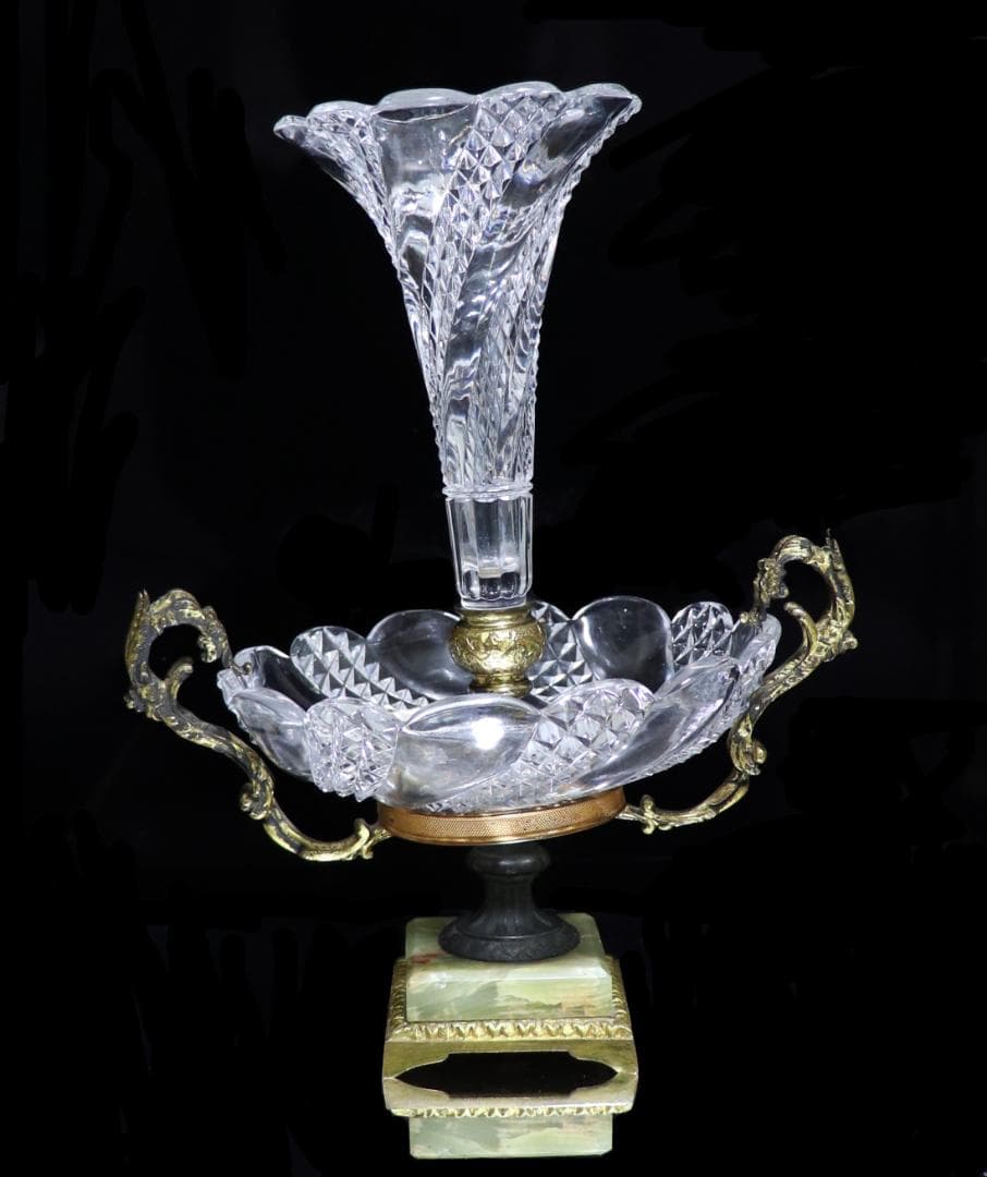 オールド・バカラ 博物館級 大型30cm センターピース 花瓶&コンポート大理石