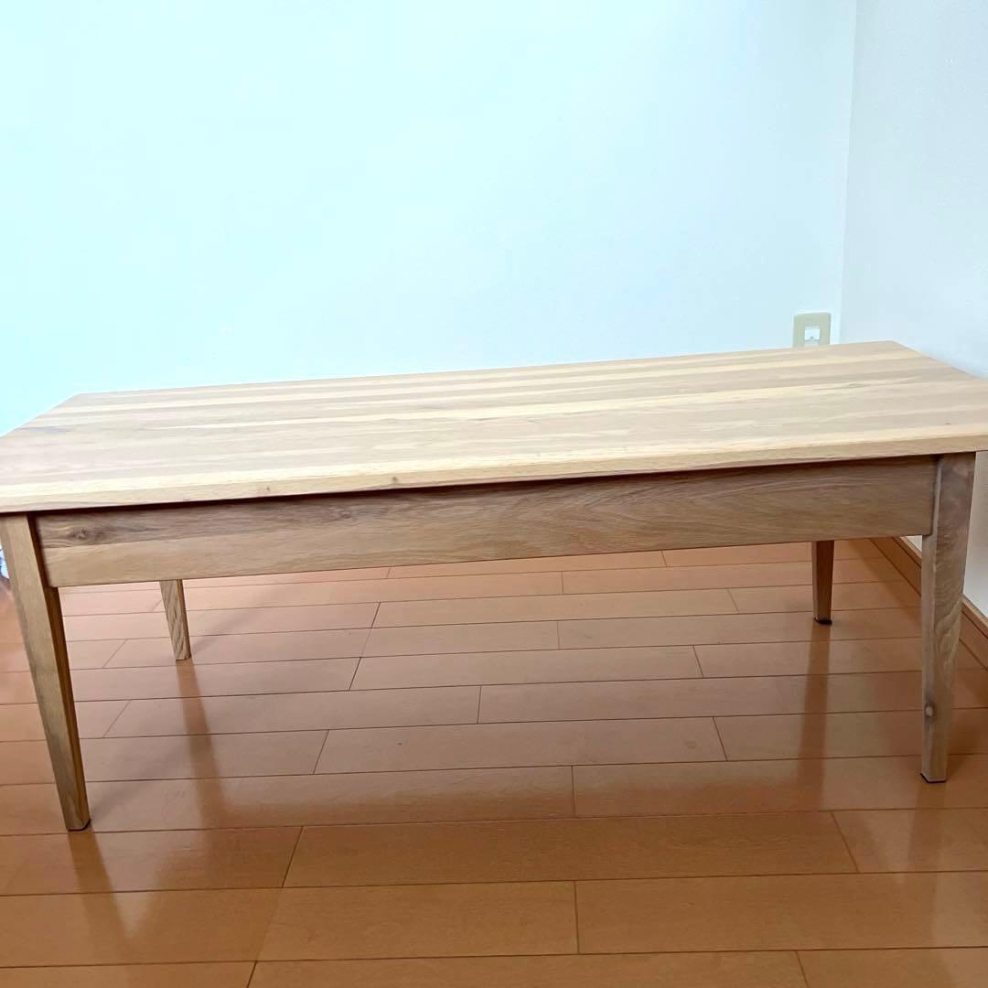 天然木　ホワイトオークナチュラルウッド　ローテーブル 引き出し付きテーブル