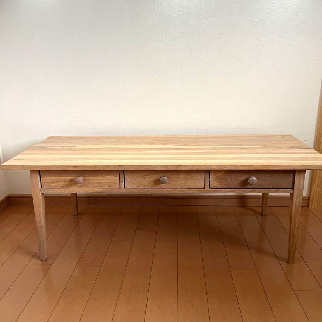天然木　ホワイトオークナチュラルウッド　ローテーブル 引き出し付きテーブル