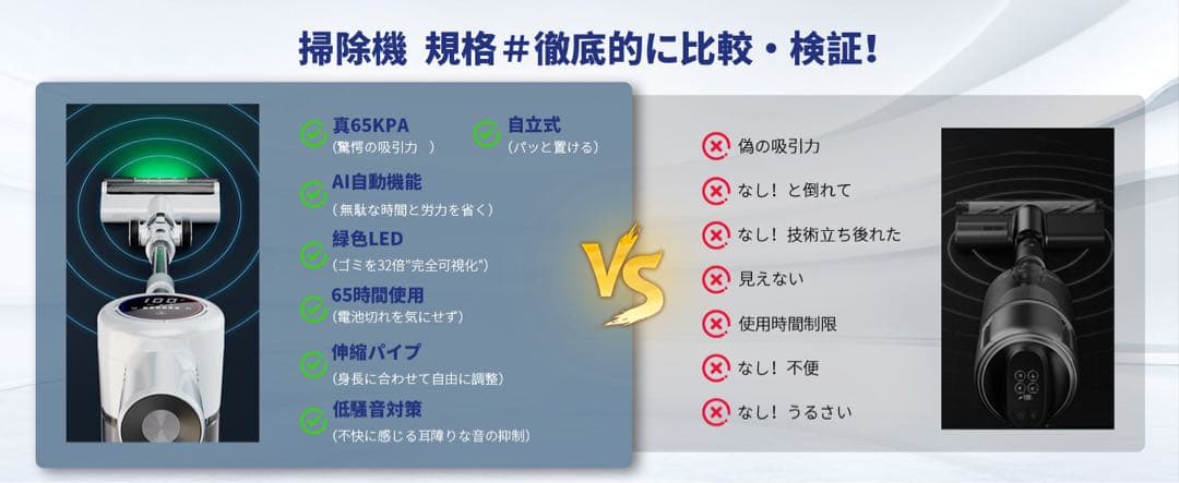 【本日限定セール】【AI自動検知搭載】YIEEC コードレス掃除機 65KPa