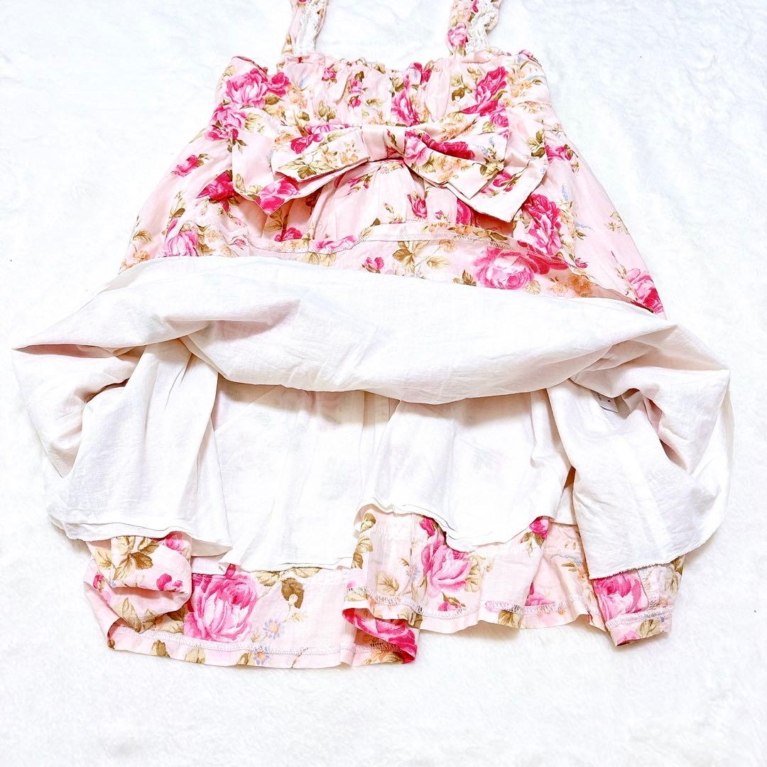 希少✨リズリサ　ワンピース　Aライン　ビッグリボン　レース　花柄　平成　y2k