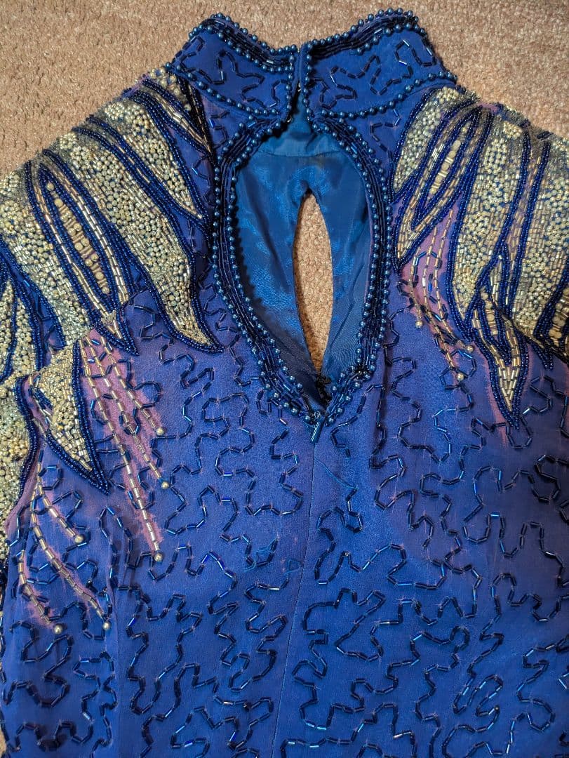 おまけワンピ付き 紫色 ビーズ装飾 社交ダンスドレス　ベリーダンス