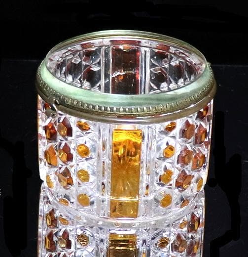 オールド・バカラ 上級作品 琥珀色被せ 蓋物 ダイヤモンドカット 菓子入れ