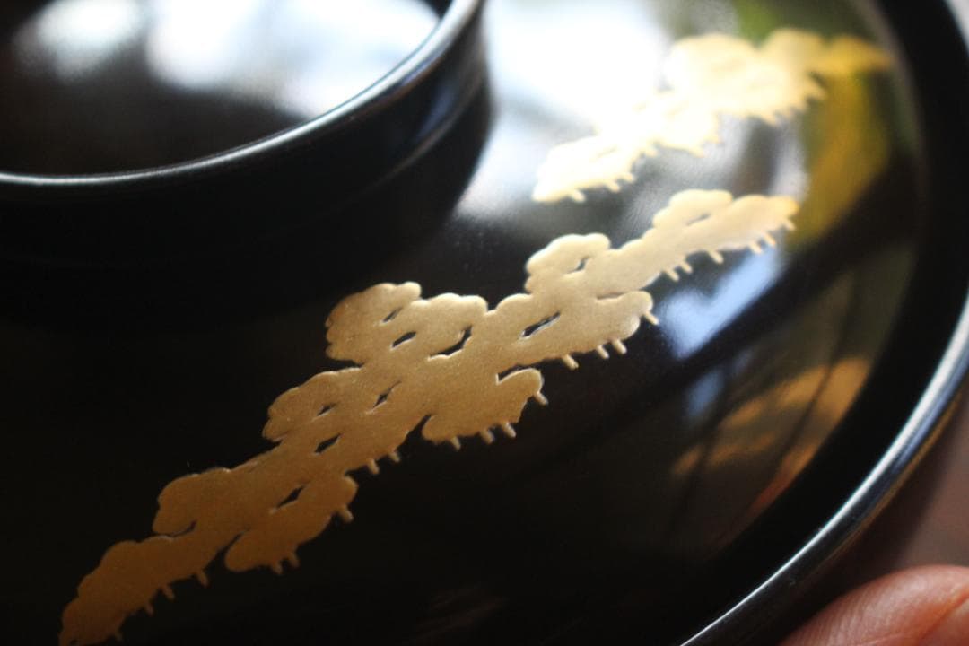 時代逸品！時代黒漆に優美な鶴遠山蒔絵の映える煮物椀2点（検蒔絵椀加賀蒔絵雑煮椀