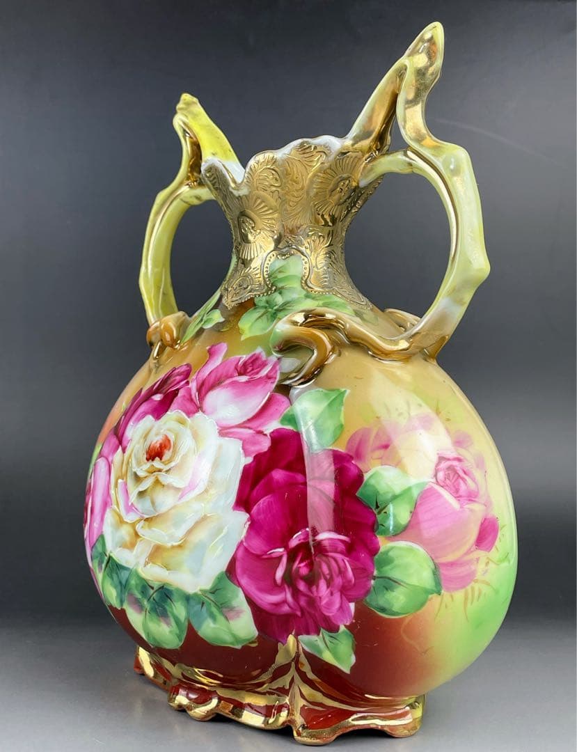 オールドニッポン ２２．８cm アールヌーボー薔薇紋 花瓶 ピッチャー 水差し