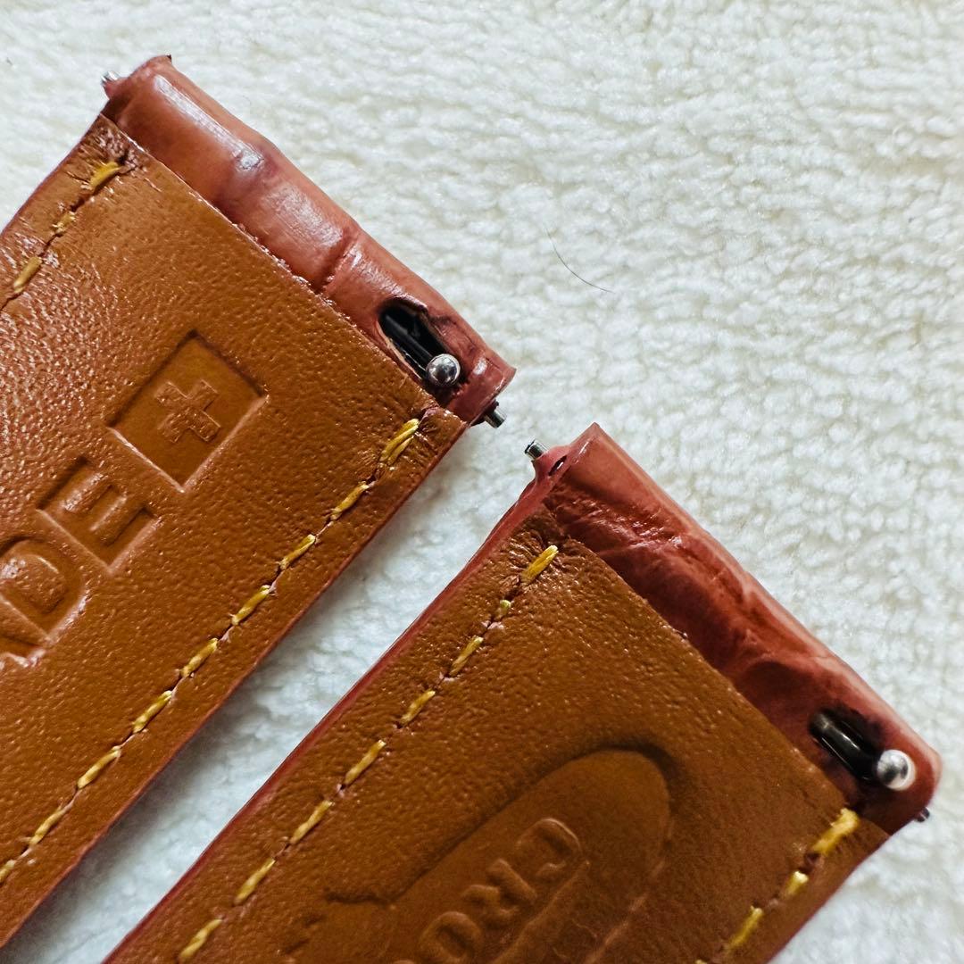 3039#20mm-18mmコニャック★本物クロコダイル腕時計用ベルト★スイス製