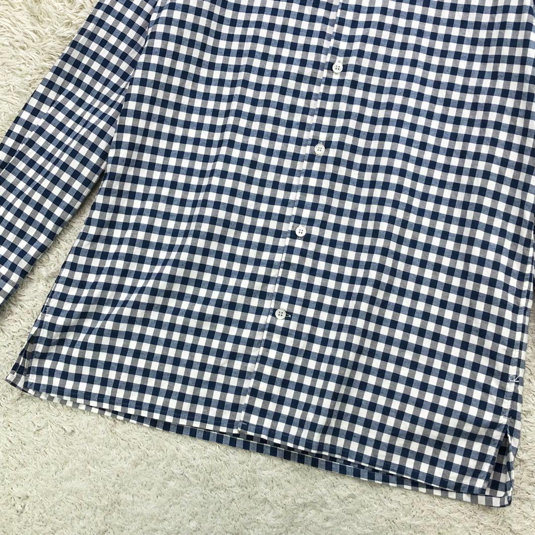45R シャツ 長袖 丸襟 ギンガムチェック コットン Rステッチ刺繍 サイズ3