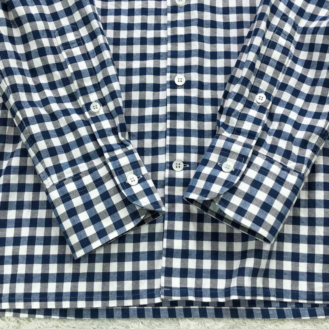 45R シャツ 長袖 丸襟 ギンガムチェック コットン Rステッチ刺繍 サイズ3