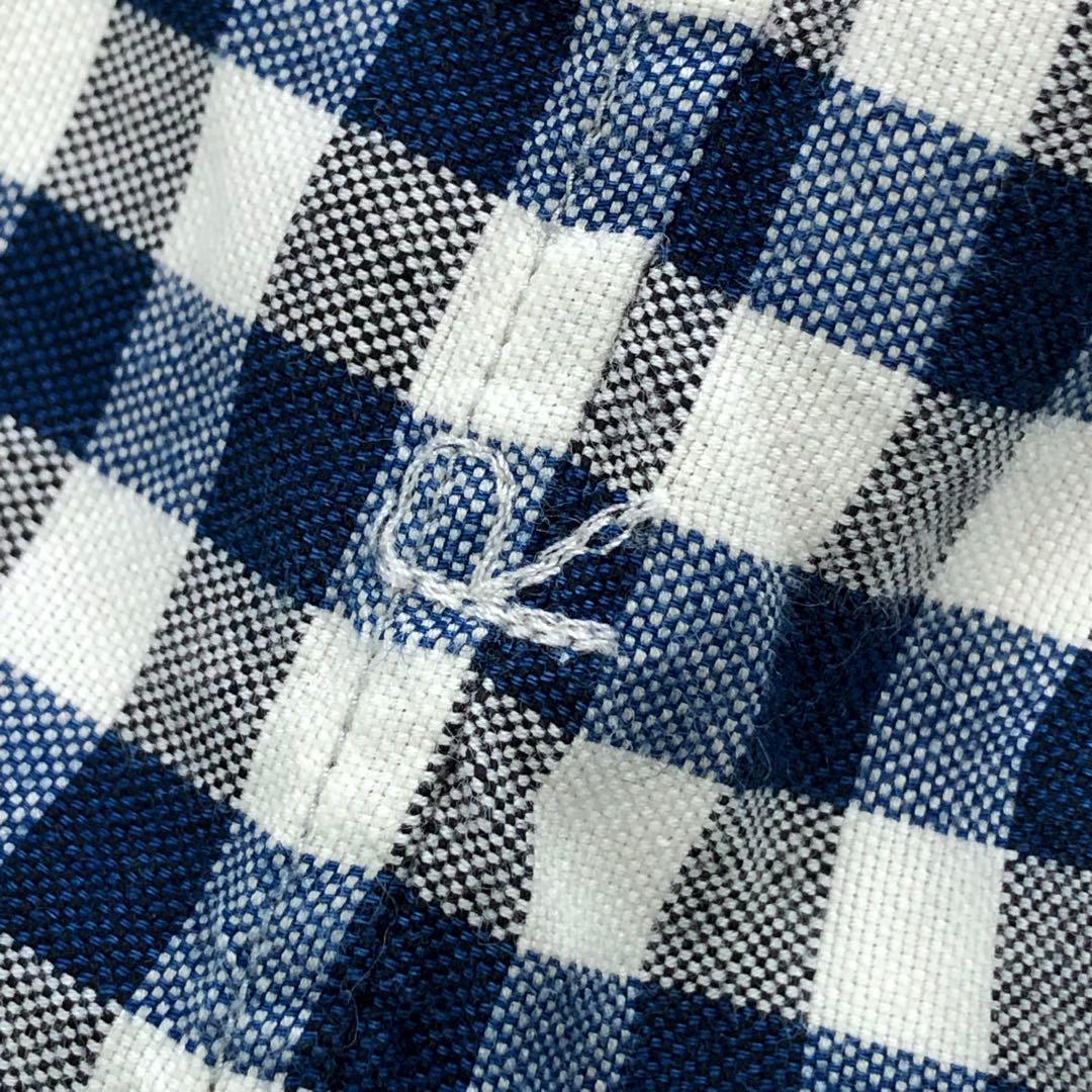 45R シャツ 長袖 丸襟 ギンガムチェック コットン Rステッチ刺繍 サイズ3