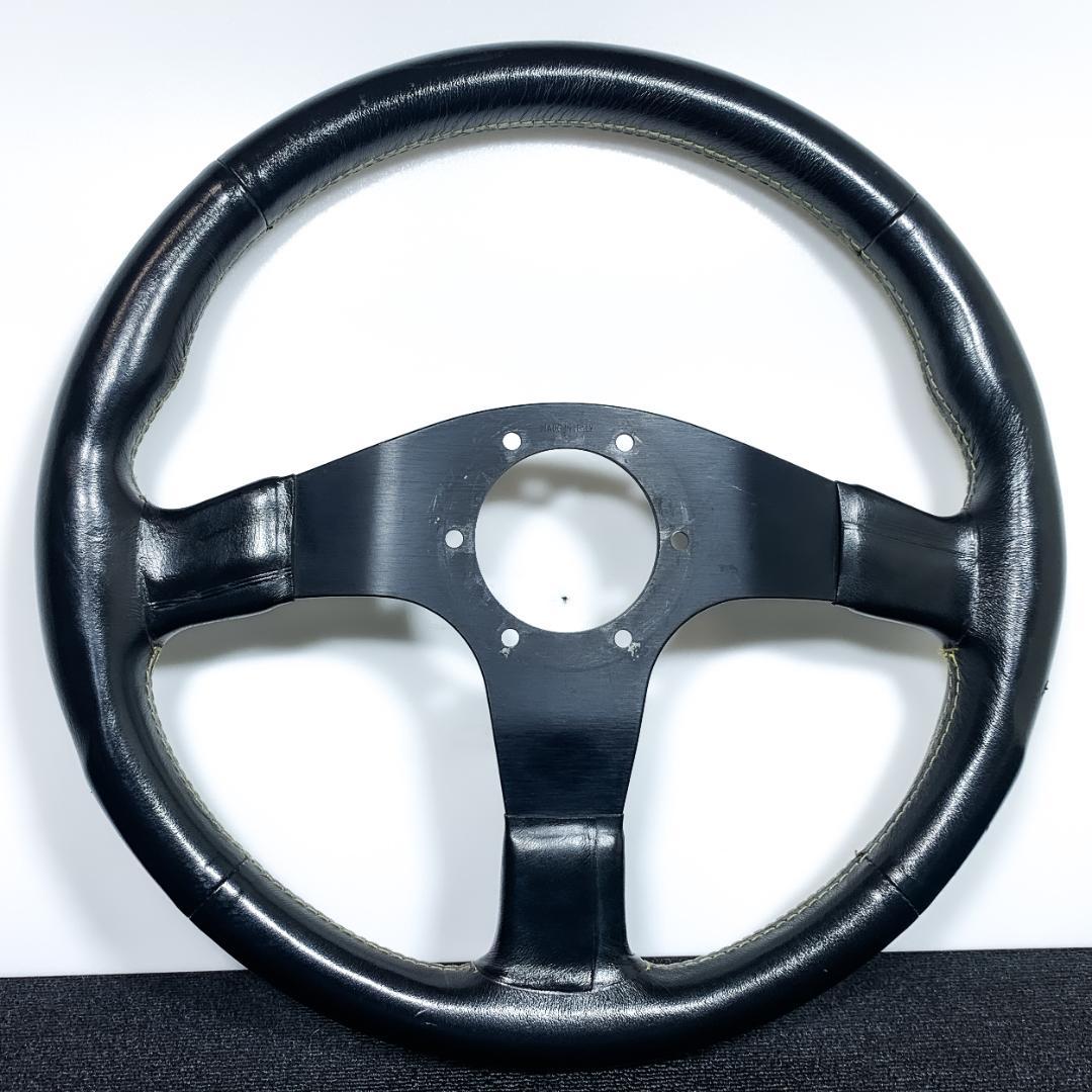 パーソナル レザーステアリング イエローステッチ 34パイ 当時物 希少