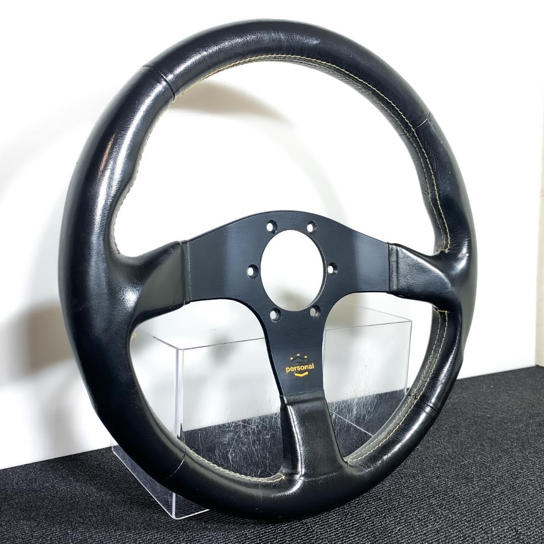 パーソナル レザーステアリング イエローステッチ 34パイ 当時物 希少