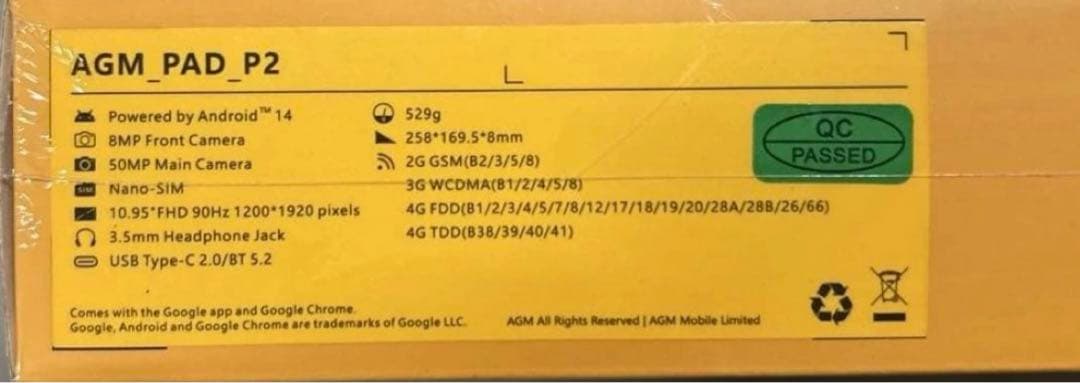 AGM PAD P2 Android 14 11 インチタブレット Helio